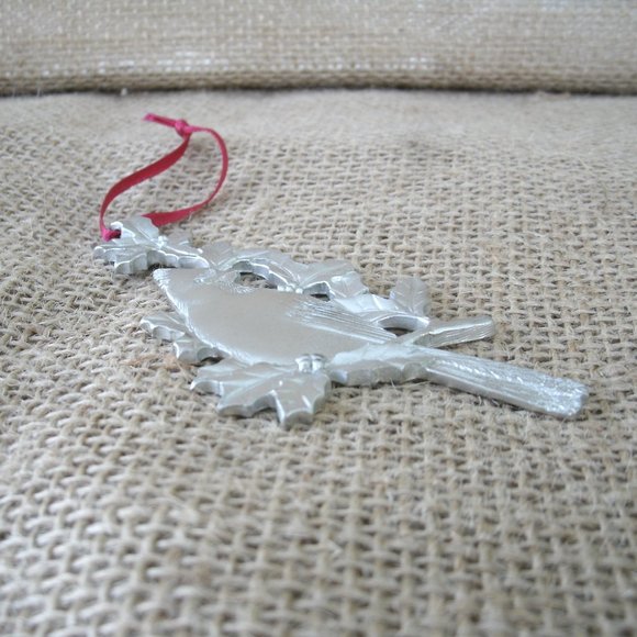 Pewter Cardinal & Holly Hanging Ornament - Picture 9 of 16